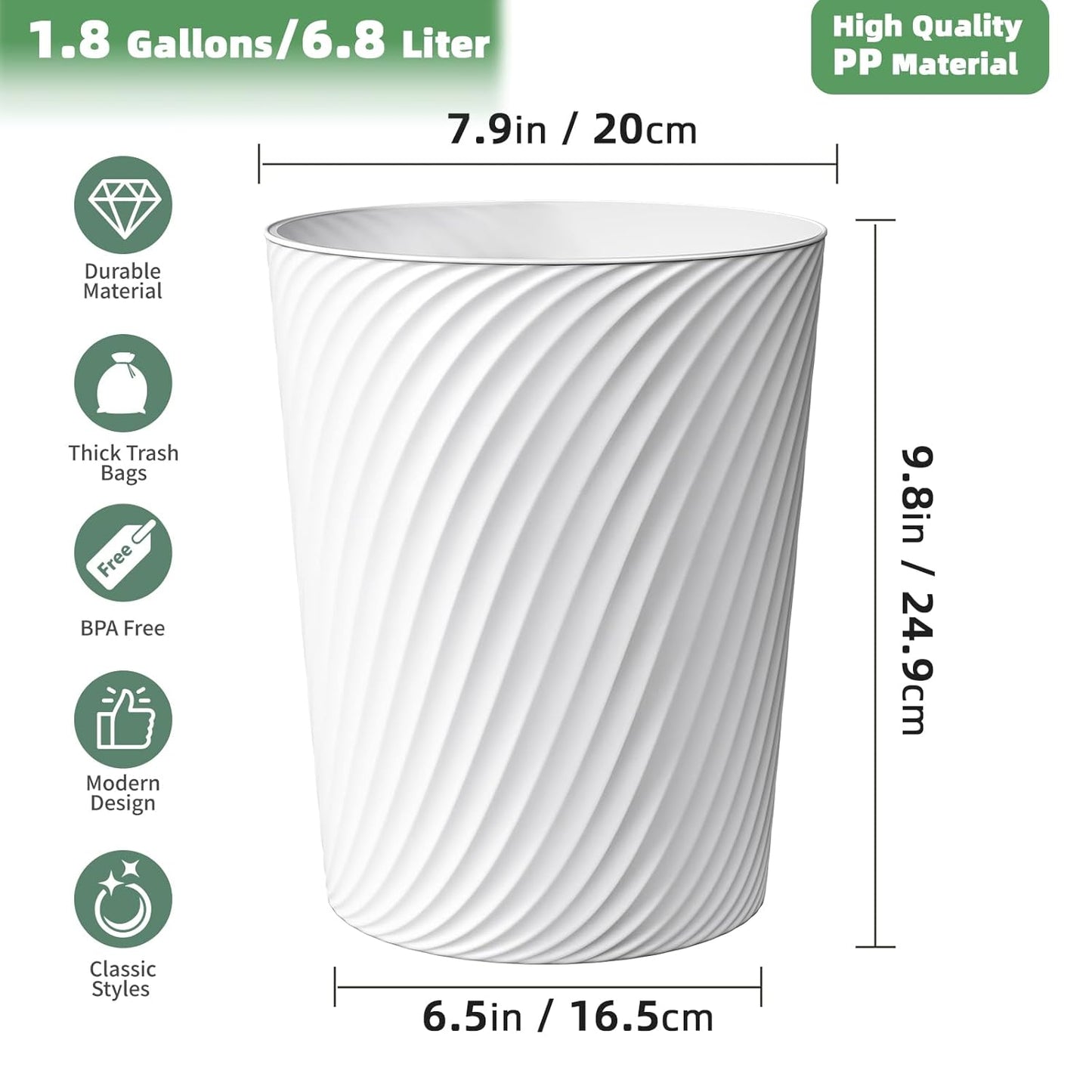 Small Trash Can 3 Pack 1.8 Gallons, Bathroom Trash Can & Garbage Can with 6 Trash Bags, Bedroom Trash Bin & Waste Basket for Office, Bedroom, Living Room, Kitchen, Compact Space