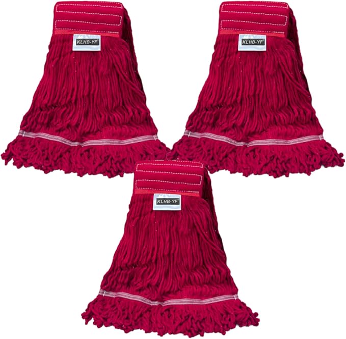 21oz Looped Thick Red Mop Head - Heavy Duty Wet Cleaning Replacement Head, Cotton Washable Industrial mop Heads Heavy Duty for Commercial & Home Cleaning（RED）