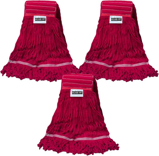 21oz Looped Thick Red Mop Head - Heavy Duty Wet Cleaning Replacement Head, Cotton Washable Industrial mop Heads Heavy Duty for Commercial & Home Cleaning（RED）