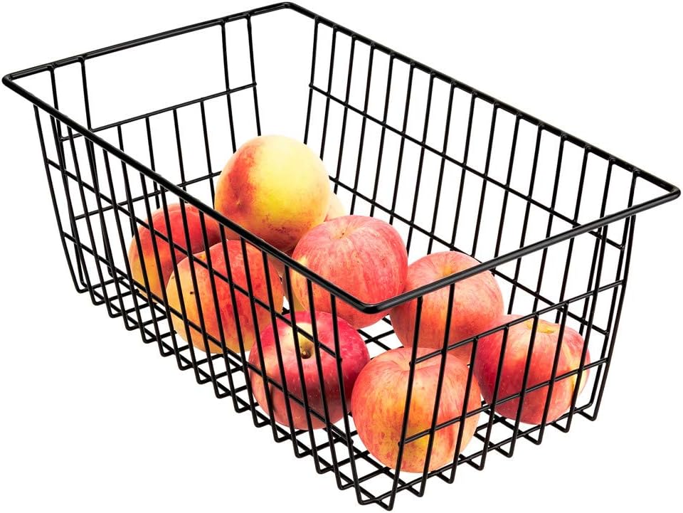 SANNO Wire Storage Baskets Freezer Baskets Farmhouse Organizer Storage Bins Large Organizer Bins for Storage, Office, Bathroom, Pantry Organization Storage Bins Rack with Handles 6 Pack