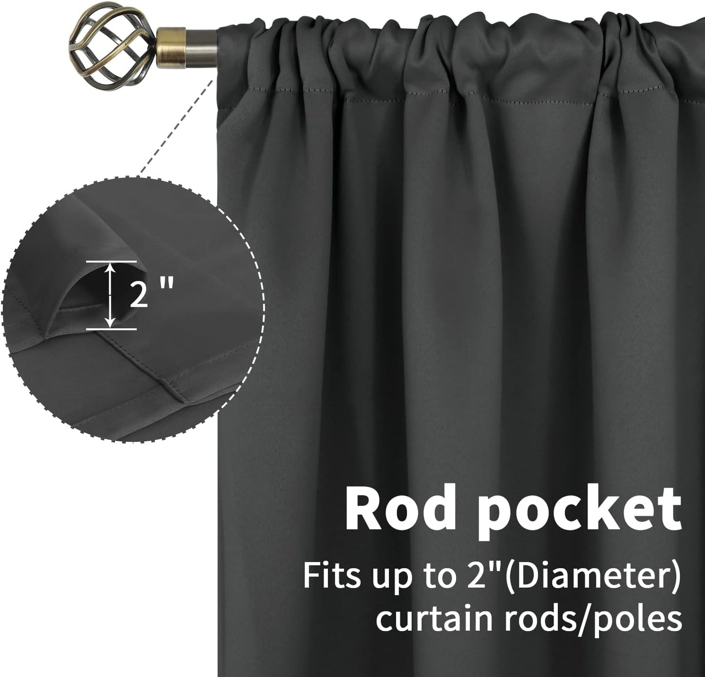 BGment Short Blackout Curtains 48 Inches Length - Rod Pocket Thermal Insulated Room Darkening Window Drapes for Kitchen Bedroom Bathroom, Dark Grey, 2 Panels, 42 x 48 Inch