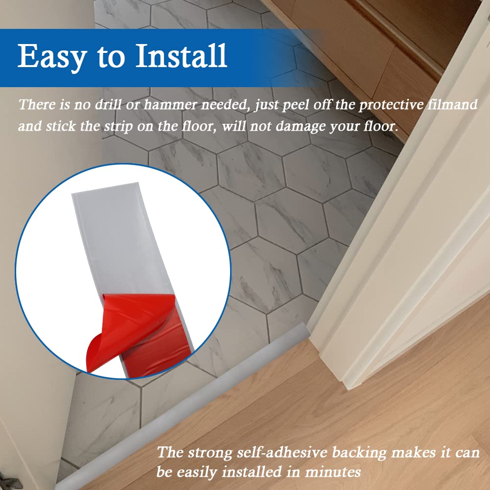 Floor Transition Strip Self Adhesive Floor Cover Strips Laminate 2" Wide Vinyl Flat Divider Transitions (5cm, 10Ft, Gray)