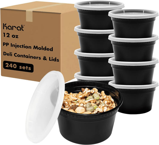 Karat [12oz - 240 ct Black PP Injection Molded Round Deli Containers with Lids (FP-IMDC12-PPB)