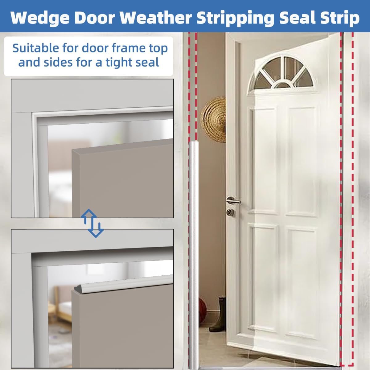 Wedge-Shape Window Weather Stripping Door Frame Seal Strip 196” Brown,Upgrade Black Foam,Soundproofing,Draft Stopper,Winter Insulation,Noise Blocker, Gap Filler for Exterior Front Door Side
