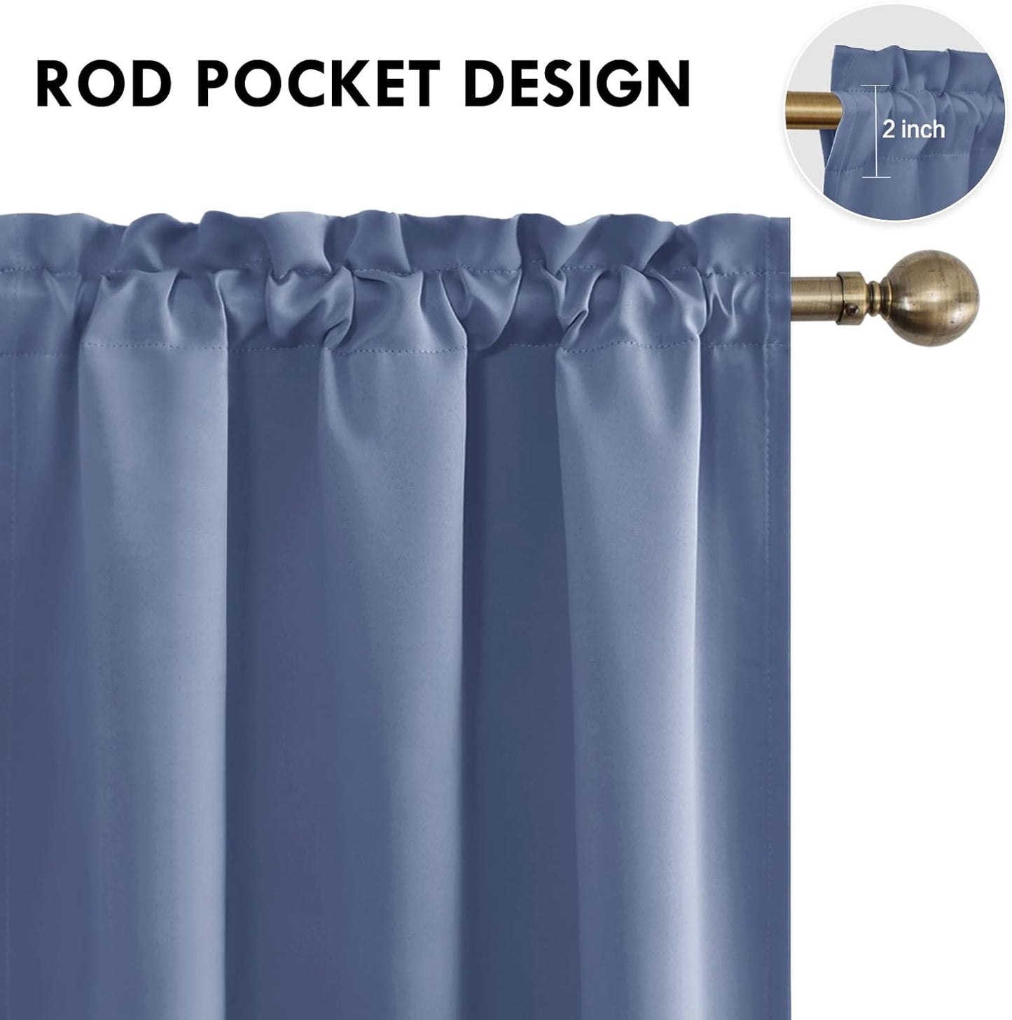 DWCN Blackout Curtains – Thermal Insulated, Energy Saving & Noise Reducing Bedroom and Living Room Curtains, Dusty Blue, W 42x L 84 Inch, Set of 2 Rod Pocket Curtain Panels