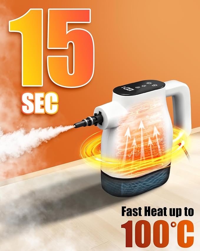 Saker EverSteam Instant-Heat Steam Cleaner for Home,15s Heat-up Handheld Steam Cleaner, Lightweight Portable Continuous Refill Steamer for Deep Cleaning of Floor, Car and Kitchen