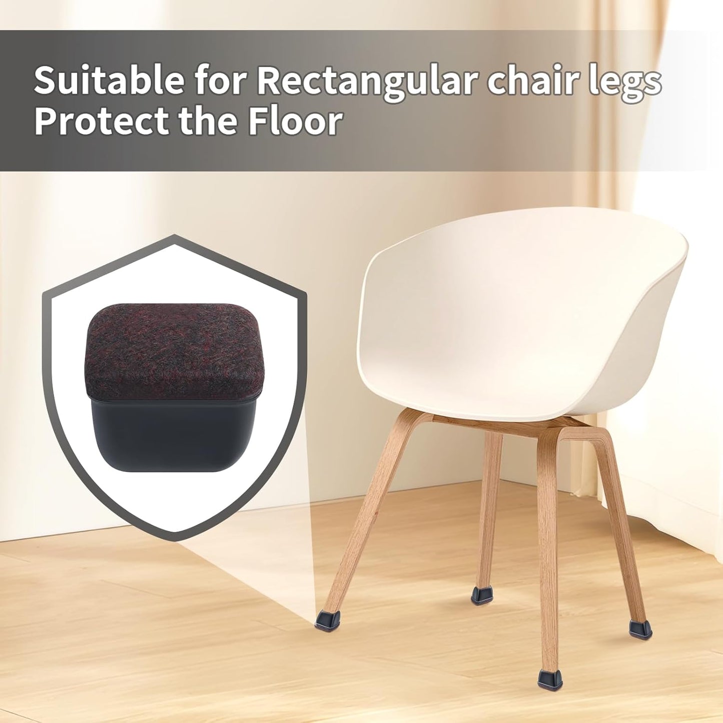 Ezprotekt 8 Pcs Rectangle Black Felt Chair Leg Floor Protectors for Hardwood Floors, Rectangle Silicone Chair Leg Caps, Furniture Leg Covers Cups for Chair Table (Fit W :0.6-0.8", L: 0.9-1.3")