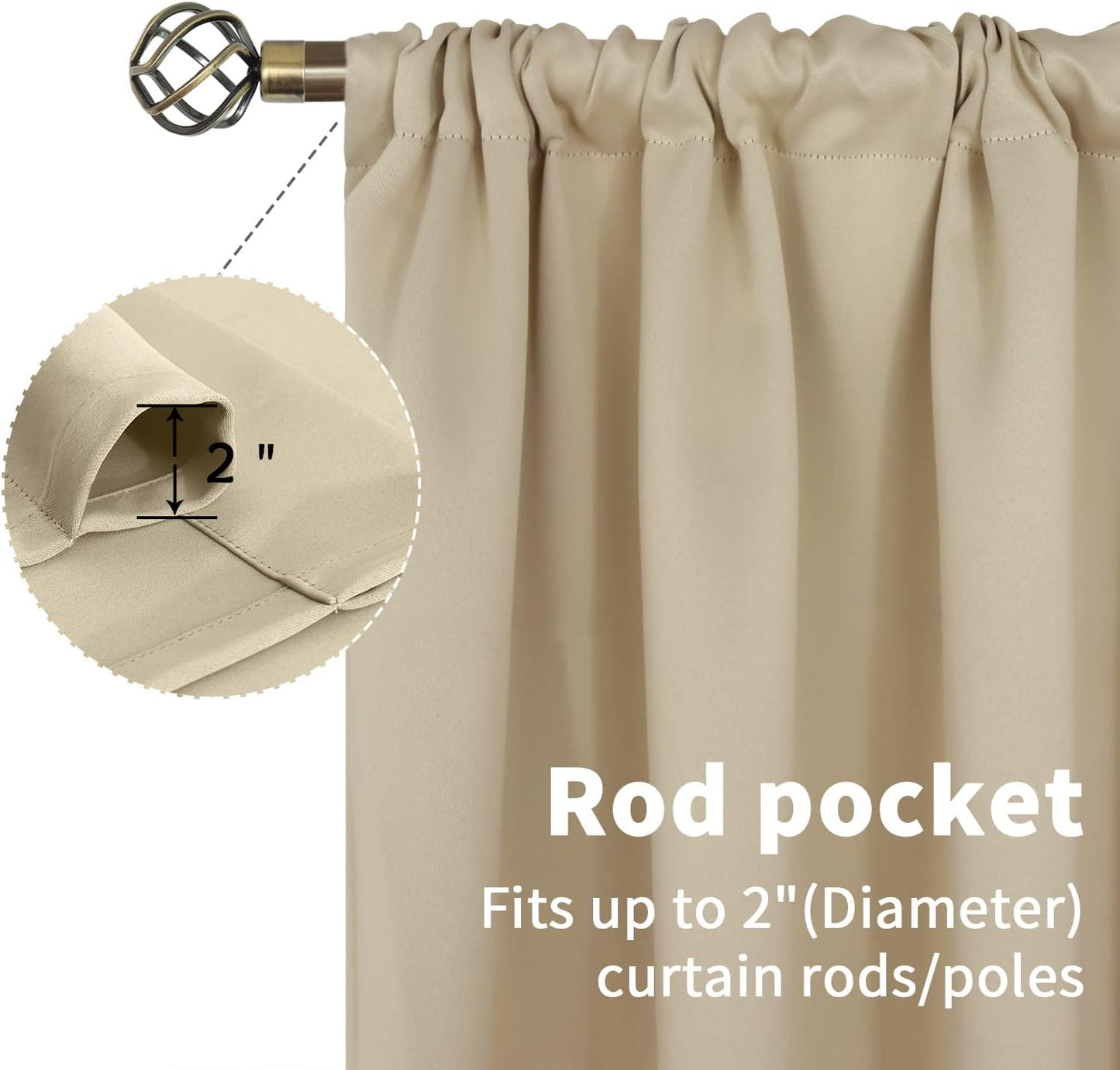 BGment Beige Blackout Curtains for Bedroom Kitchen 45 Inches Long - Short Thermal Insulated Drapes with Rod Pocket Privacy for Bathroom Small Window, 34 x 45 Inch, 2 Panels
