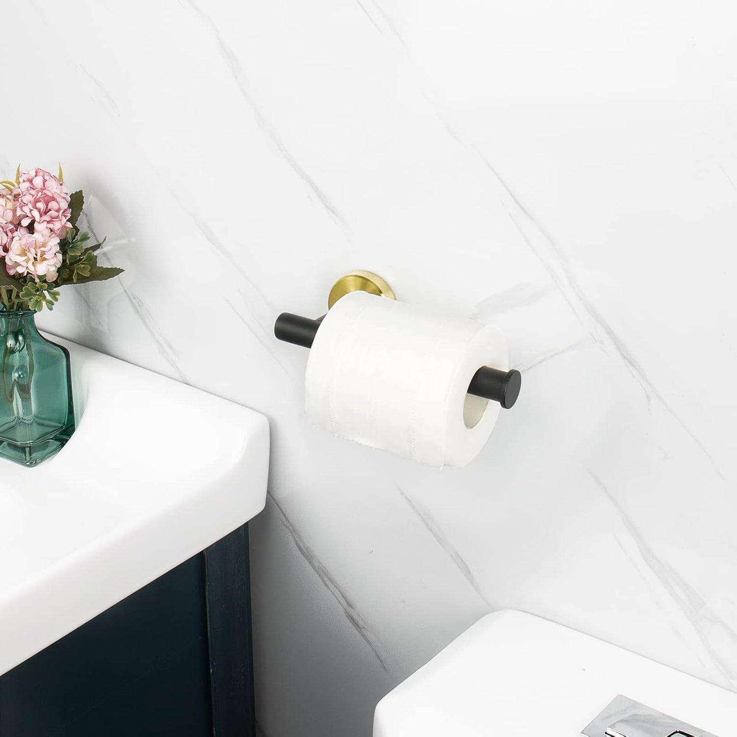 NearMoon Bathroom Toilet Paper Holder, Premium SUS304 Stainless Steel Rustproof Wall Mounted Toilet Roll Holder for Bathroom, Kitchen, Washroom (1 Pack, Black and Gold)