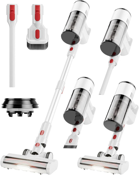 Vacuum Cleaners for Home, Cordless Vacuum Cleaners, 550W 45KPA Stick Handheld Vacuum with Rechargeable Battery, Up to 60 Mins Runtime Household Vac, for Carpet, Hardwood, Pet Hair (White)