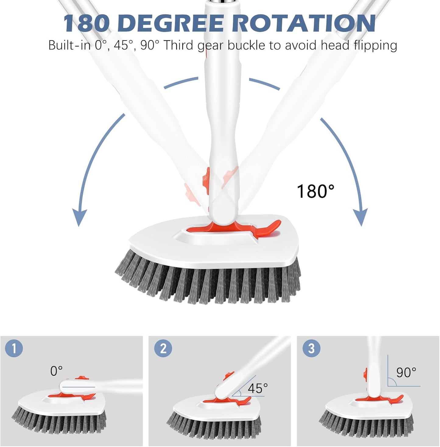 SetSail Floor Scrub Brush, 3-In-1 Tile Tub Floor Scrubber with 52-inch Adjustable Long Handle Shower Cleaner and 3 Detachable Replacement Brush Heads for Cleaning Bathroom Kitchen Walls Tub Tile