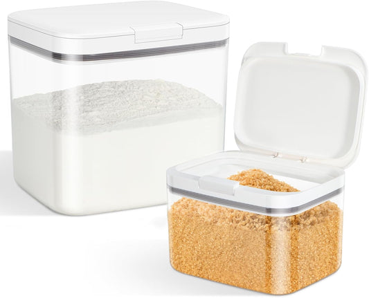 Flour Sugar Storage Containers, 2Pack 2.9 Qt + 4.75 Qt Food Storage Container with Pop-to-Flip Lids for Rice Dog Food Dog Treat Storage, Kitchen Organizers and Storage