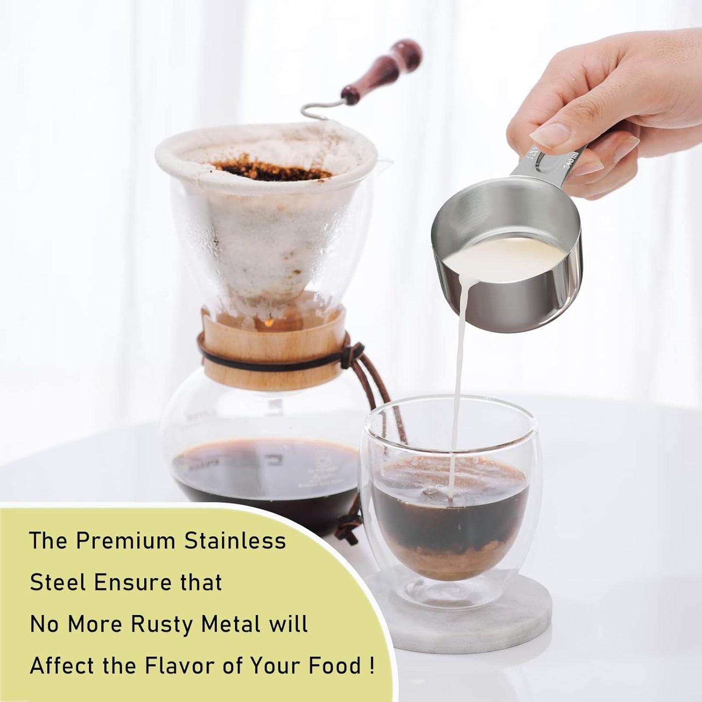 2PCS 1Cup (240ml, 8oz) Single Measuring Cup, Stainless Steel Measure Scoop, Metric and US Measurement, Dishwasher Safe