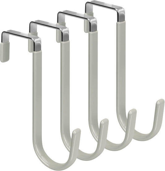 FYY Over The Door Hooks, 4 Pack Door Hangers Hooks with Rubber Prevent Scratches Heavy Duty Organizer Hooks for Living Room, Bathroom, Bedroom Hanging Clothes, Towels, Hats, Coats, Bags Grey