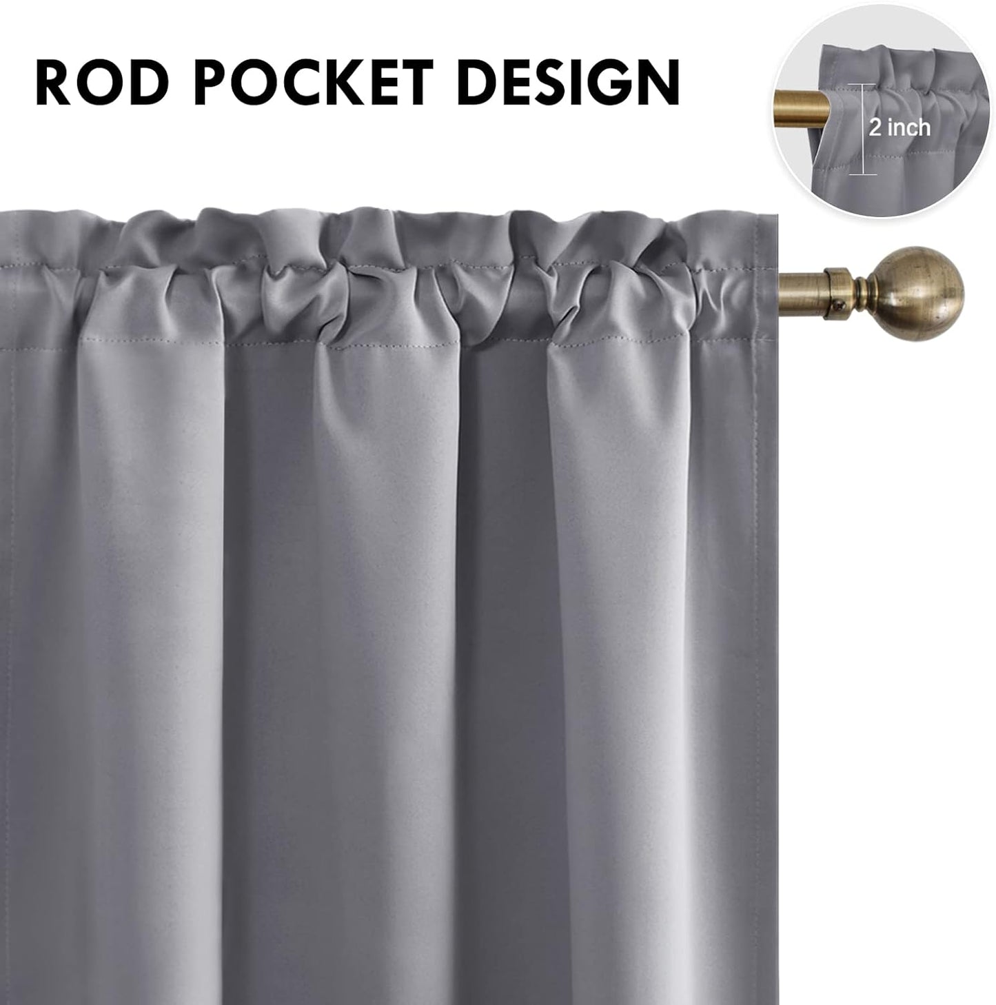 DWCN Grey Blackout Curtains for Bedroom – Rod Pocket Thermal Insulated Energy Saving Drapes for Living Room and Bedroom, W 38 x L 54 Inch, 2 Panels