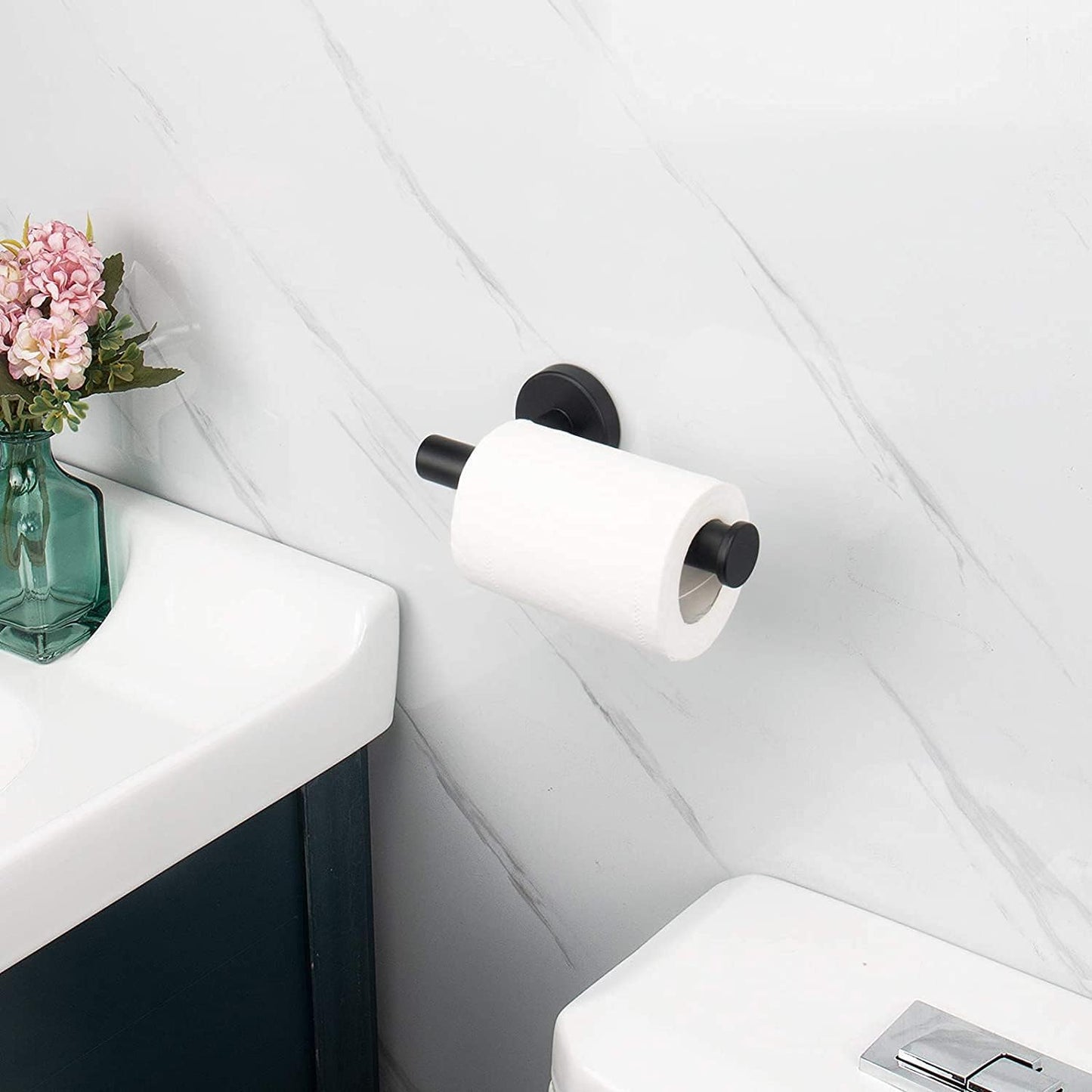 NearMoon Bathroom Toilet Paper Holder, Premium SUS304 Stainless Steel Rustproof Wall Mounted Toilet Roll Holder for Bathroom, Kitchen (2 Pack, Matte Black)
