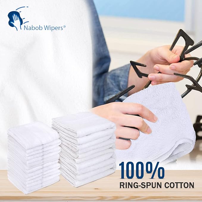 Nabob Wipers Terry Rags 10lb Bulk White Towel Rag Multipurpose 12x12 Inches100% Cotton Cleaning Solution Super Absorbent Lint Free (White, 10lb)