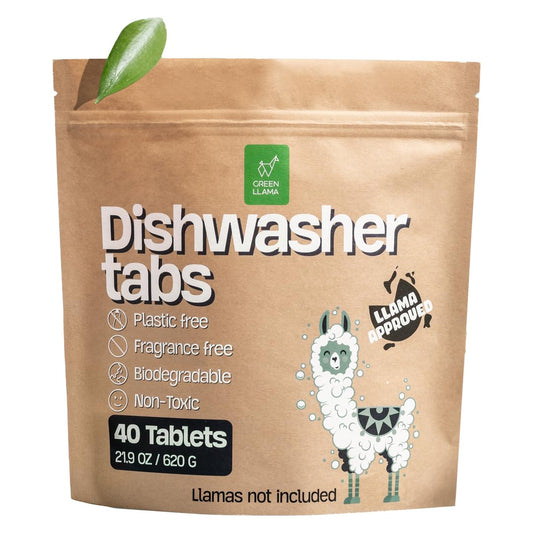 Dish Washing Machine Tablets, Pack of 40 - Fragrance-Free, PVA-Free, Non-Toxic Dishwasher Tablets in Compostable Packaging – Women-Owned Company, Leaping Bunny Certified