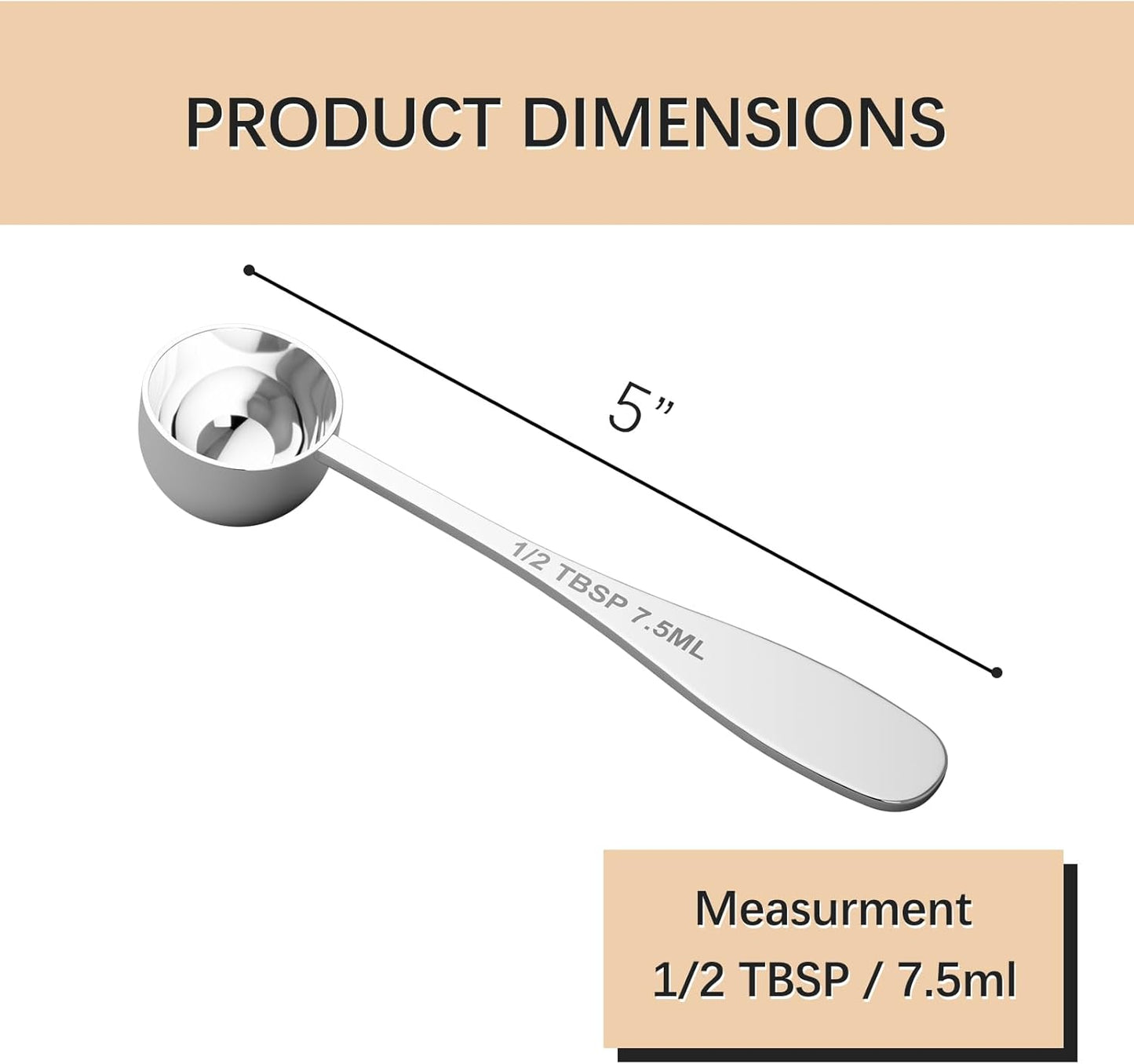 2PCS 1/2tbsp(1.5tsp, 7.5ml) Single Measuring Spoon, Stainless Steel Individual Teaspoon, Metal Measure Scoop with Gift Box