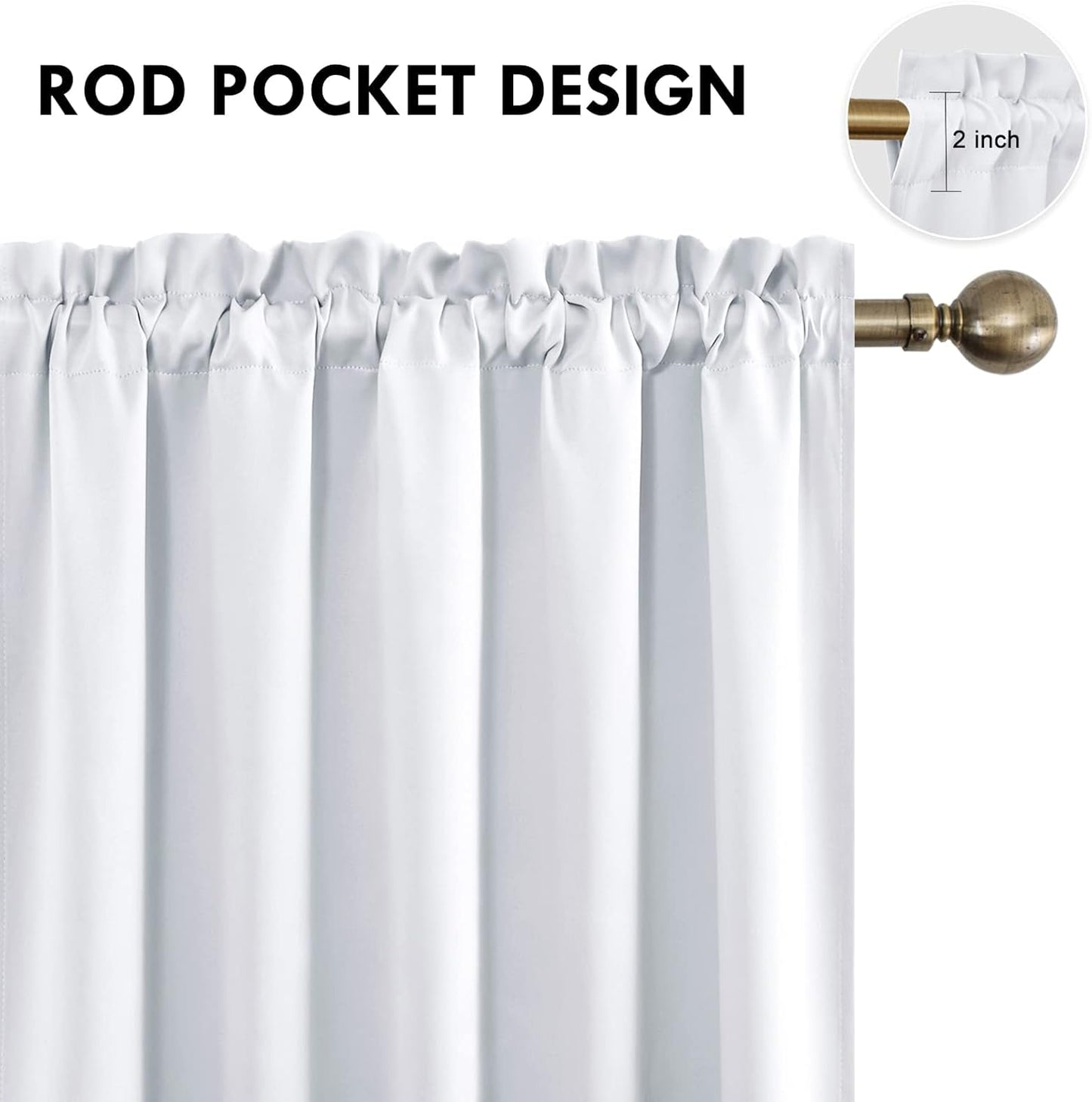 DWCN White Short Room Darkening Curtains for Kitchen/Bedroom, 42 x 36 inches Long - Energy Saving Window Drapes for Nursery with Rod Pocket, Set of 2 Panels