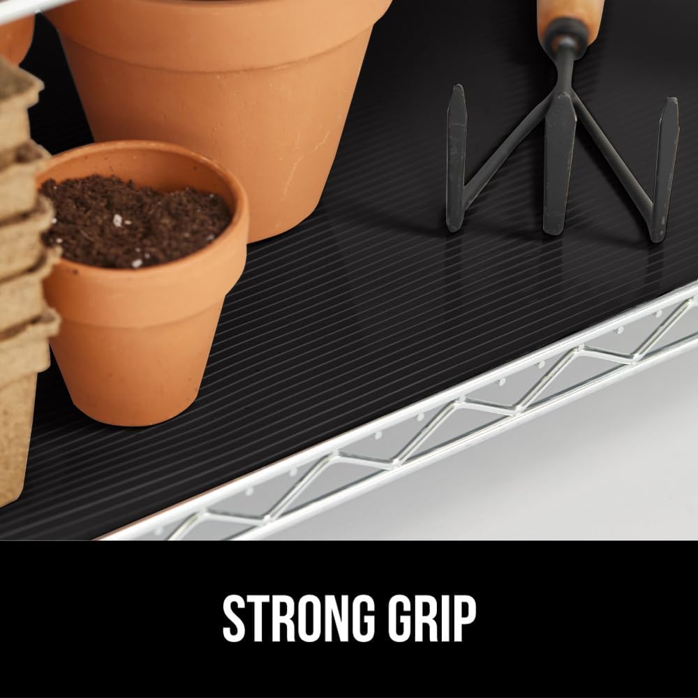 GORILLA GRIP DuraGuard Shelf Liner, Non-Adhesive Cabinet Liners for Kitchen Drawers, Shelves, Refrigerator, Pantry Storage, Bathroom Closet, Durable Waterproof BPA Free Ribbed Plastic, 17.5x10 Black