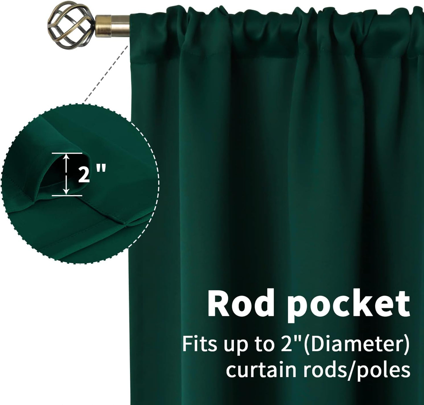 BGment Emerald Green Blackout Curtains 36 Inch Length for Kitchen Window - Short Thermal Insulated Drapes Room Darkening with Rod Pocket for Bathroom Cafe Rv Window, 42 x 36 Inch, 2 Panels