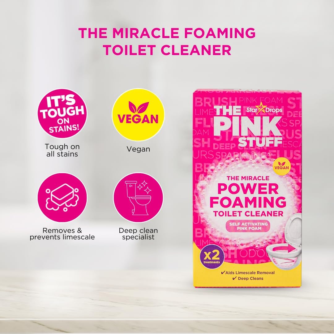 Stardrops The Pink Stuff Miracle Power Foaming Toilet Cleaner – Self-Activating Formula for Deep Cleaning, Stain Removal, and a Fresh Shine – Bathroom Essential