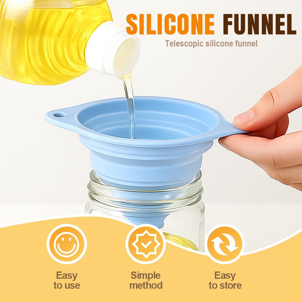 Kitchen Funnel Set, Wide-Mouth Foldable and Telescopic Design, Liquid Separation Funnel, Silicone (3 pcs)