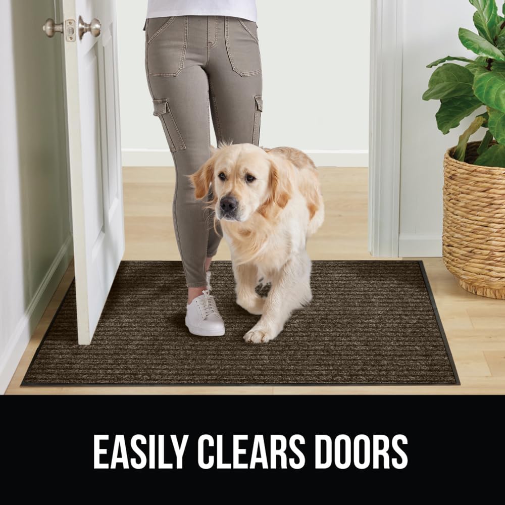GORILLA GRIP Traffic Guard Door Mat, Heavy Duty Welcome Mats, Commercial Office Space Doormat, Waterproof, Fade Resistant, Strong Rubber Backing, Low Profile, Shoe and Boot Scraper, 35x23, Brown