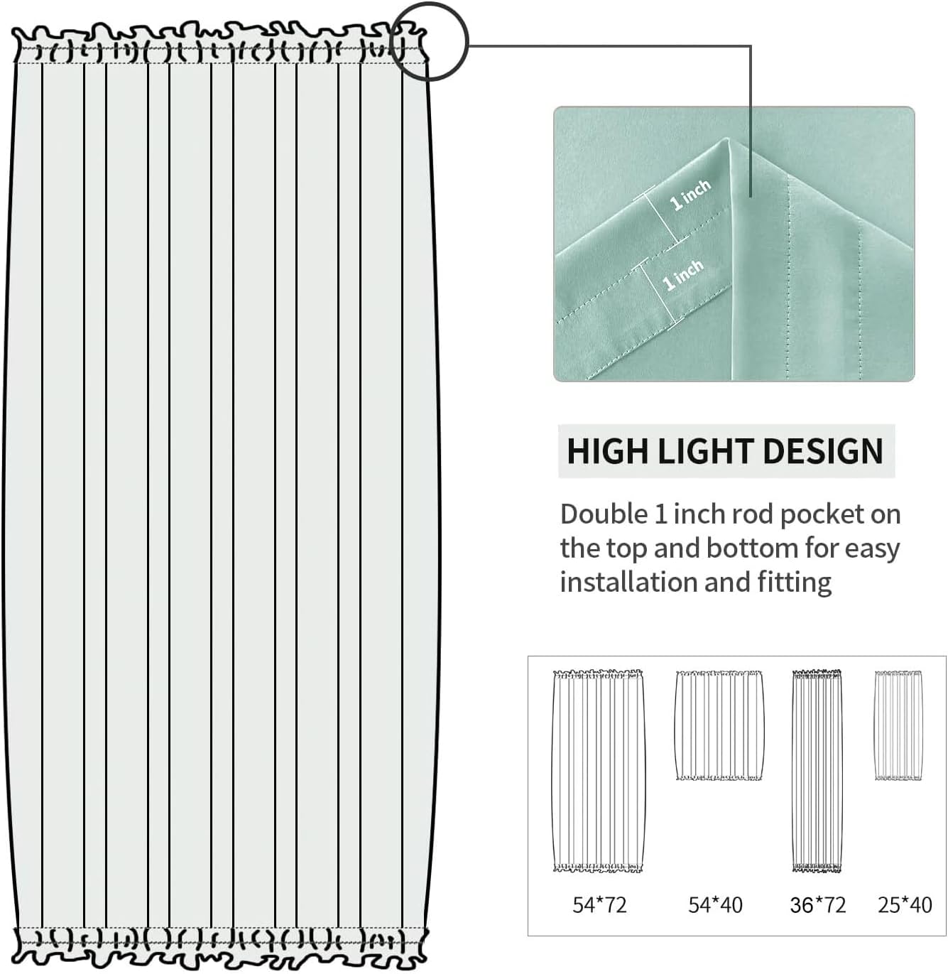 DWCN French Door Curtains – Rod Pocket Thermal Blackout Curtain for Doors with Glass Window, Kitchen and Patio Doors for Privacy, 54 X 72 Inches Long, 1 Curtain Panel with Tieback, Mint Green