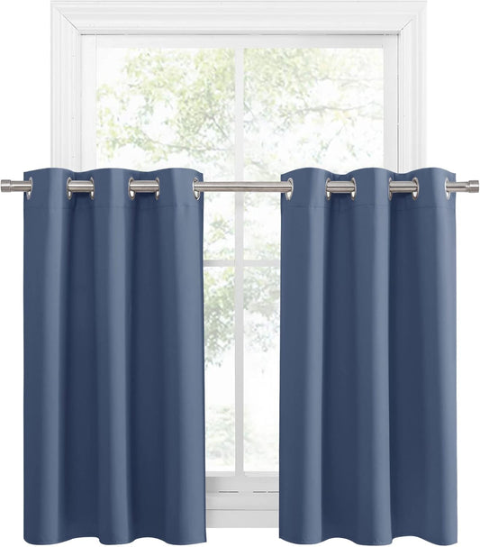 PONY DANCE Stone Blue Kitchen Curtains 36 inch Long for Small Window Curtains Short Drapes for Bedroom, Half Window Tiers for Boys Room Bathroom Nursery(2 Panels, W 34 x L 36 inches, Blue Haze)