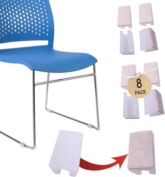 Rectangle U Shaped Chair Leg Tips Caps with Felt Pads,Furniture Feet Protector Slide Smoothly Glides No Scratches No Noise Protect Hardwood Floor,Fit 14mm(9/16inch) Diameter Tubular Leg (White 8PCS)