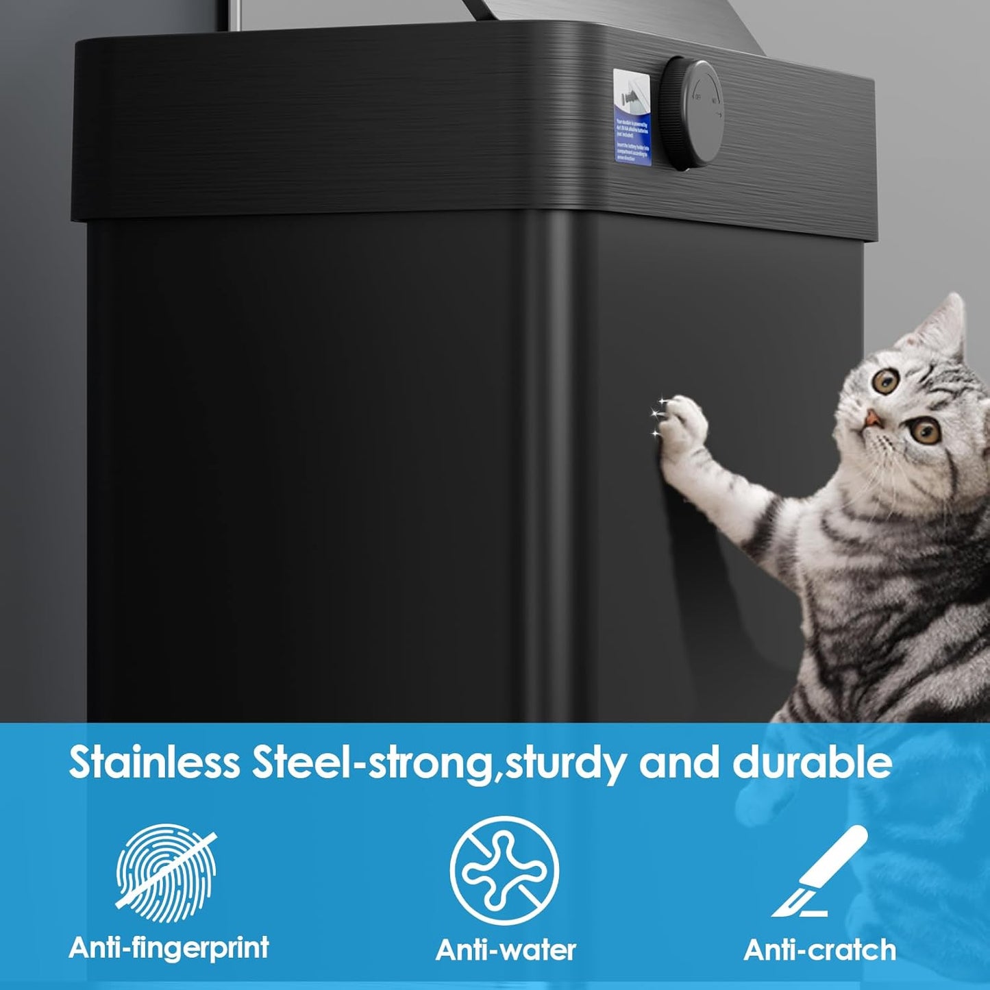TLSUNNY 18.5 Gallon Motion Sensor Trash Can,Touchless Automatic Garbage Can,Brushed Stainless Steel Smart Bin,with Bag Holder,Soft Close Lid,for Kitchen,Office,RV,Bedroom,Living Room (Black, 70L)