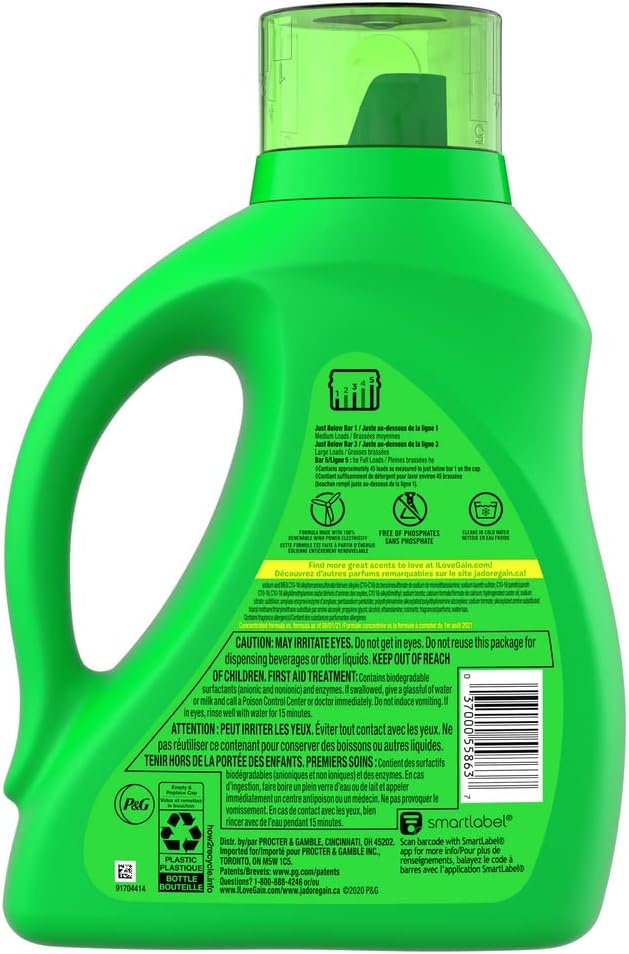 Gain Liquid Laundry Detergent, Original Scent, 65 fl oz x 2, 45 x 2 Loads, Freshness + Odor Fighting, High Efficiency Washing Machine Liquid Cleaning Soap