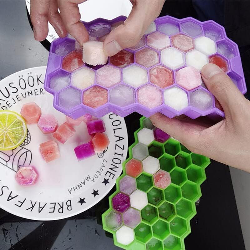 2 Pack Ice Cube Tray,Silicone Ice Trays for Whiskey,Cocktail,Coffee,Freezer,Chilled Drinks(Pink and Blue)