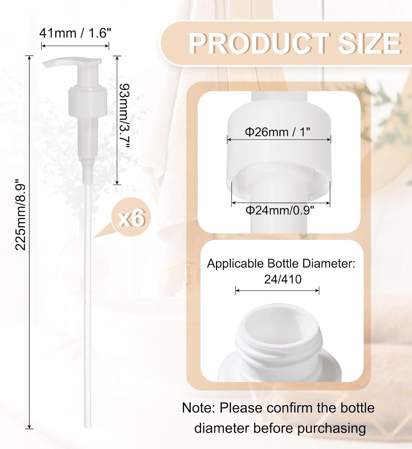 uxcell 6 Pcs Soap Dispenser Pump Heads Soap Dispensers Top Pumps Replacement Switch Pumphead for Standard 24/423 Neck Size Lotion Shampoo Bottle, White