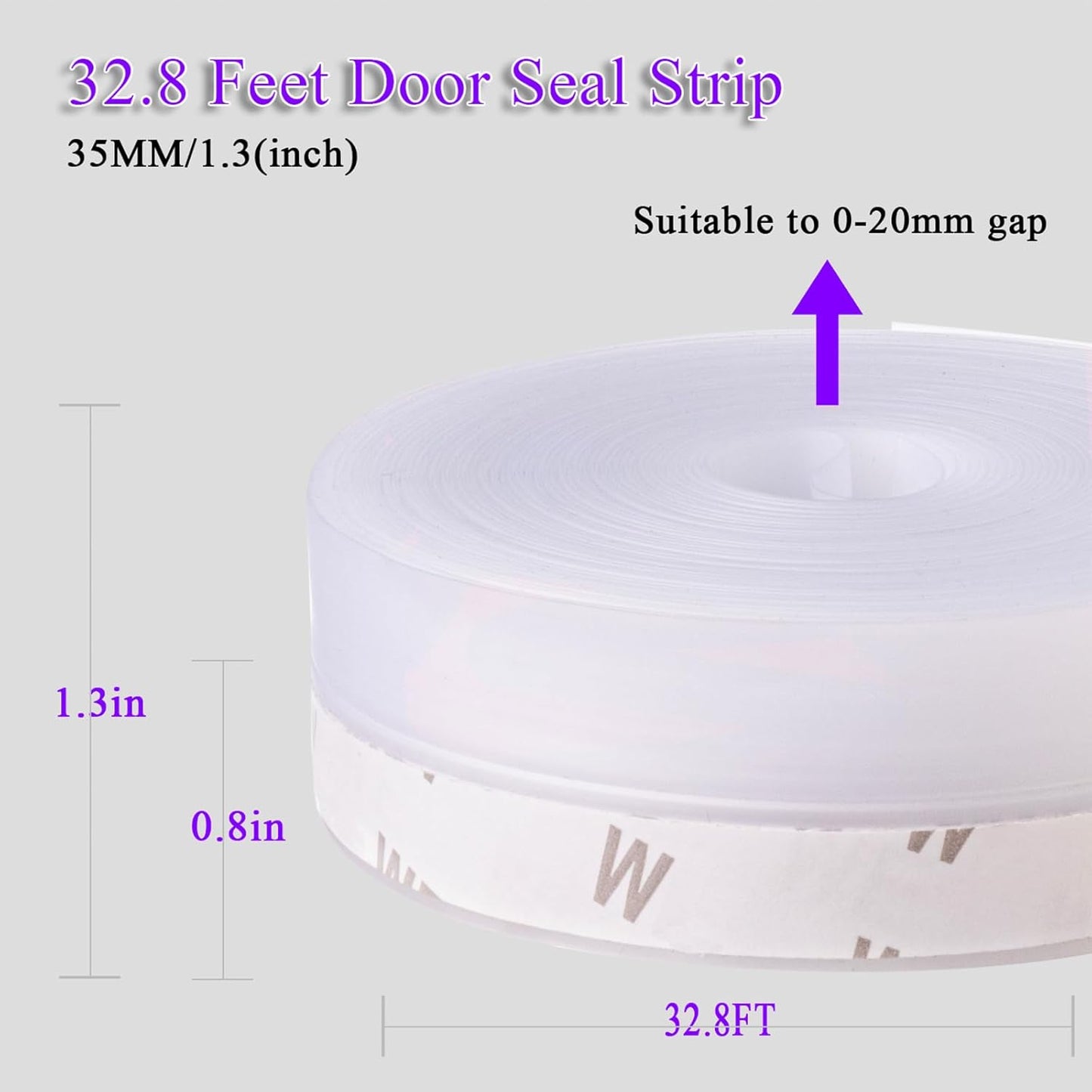 Weather Stripping Door Seal Strip for Gaps, Silicone Draft Stopper Adhesive Tape for Sliding Doors, Windows, Shower Glass, Soundproof Seal for Home Insulation, 32.8ft Roll Grey