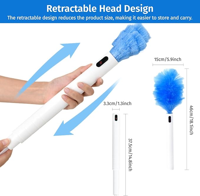 Electric Duster Brush, Rechargeable 360° Spin Electric Feather Duster Cleaner Cleaning Brush, Reusable Small Duster Motorized Dust Wand for Car Interior, Office, Furniture