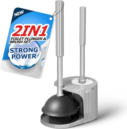 2 in 1 Toilet Plunger and Brush Set,Extended Handle Plunger,Toilet Bowl Brush Plunger Set,Bathroom Cleaning Tools,Cleaning Brush,Toilet Brush Plunger Combo,Charcoal Gray（20.8inch）