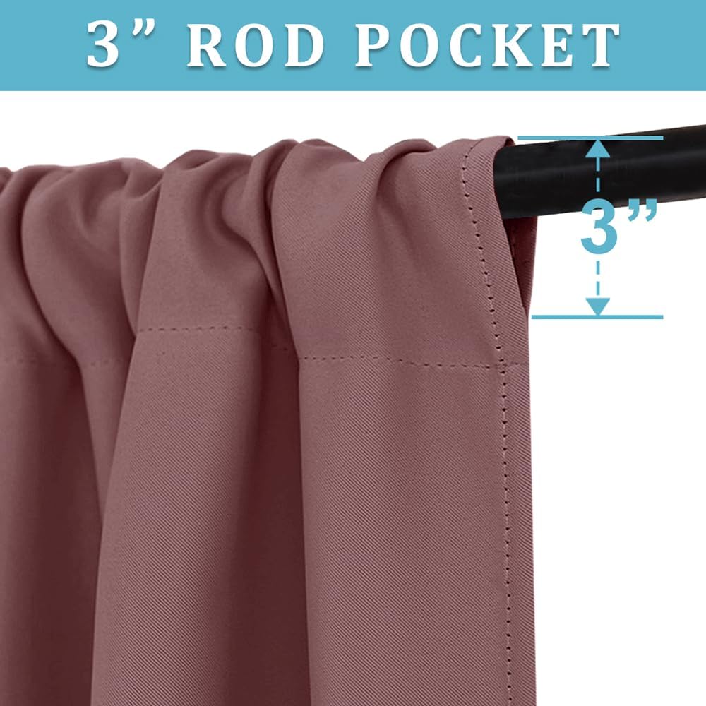 RYB HOME Bedroom Curtains Blackout - Light Block Energy Efficiency Small Window Treatment Drapes for Kitchen Dining Baby Nursery Morden Decor, W 42 x L 63 inch, Dusty Rose, 2 Panels