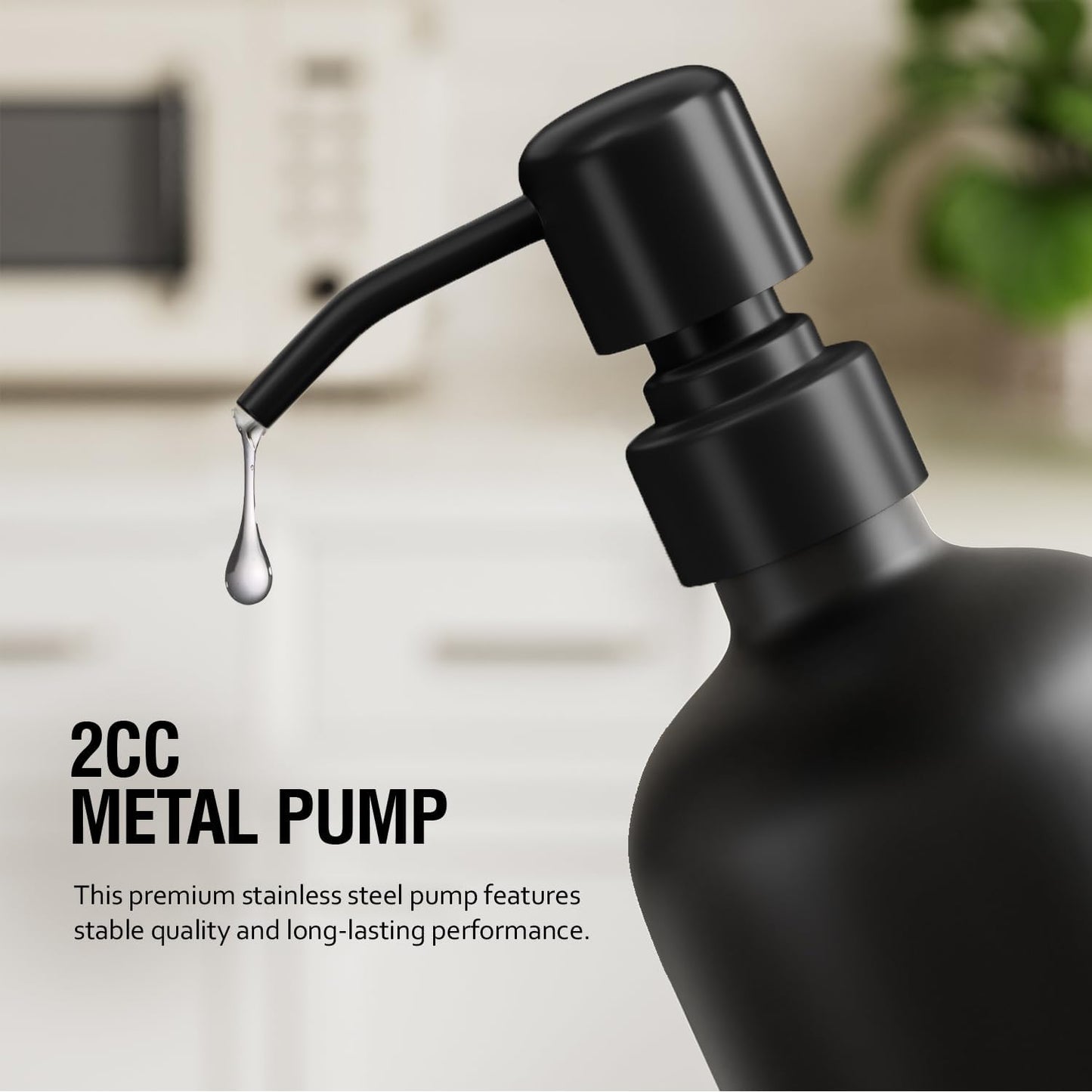 MOMEEMO Glass Soap Dispenser with Stainless Steel Pump, Contains Lotion Dispenser, Hand Soap Dispenser & Tray. (Black & White)