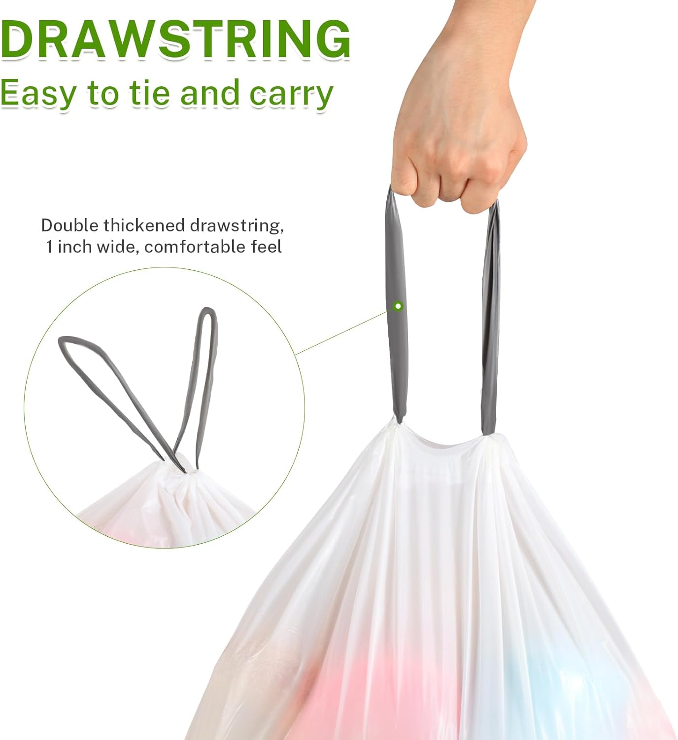 15 Gallon Tall Kitchen Trash Bags Drawstring - 1.2 Mil Thick White Garbage Bag for Office Kitchen, 45 Count