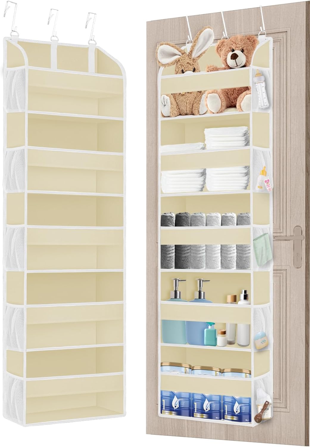 1 Pack Over The Door Storage Organizer with 5 Pockets 10 Mesh Pockets, 44 lbs Weight Capacity Door Hanging Organizers and Storage for Bedroom,Bathroom,Nursery,Kidroom,Babyroom