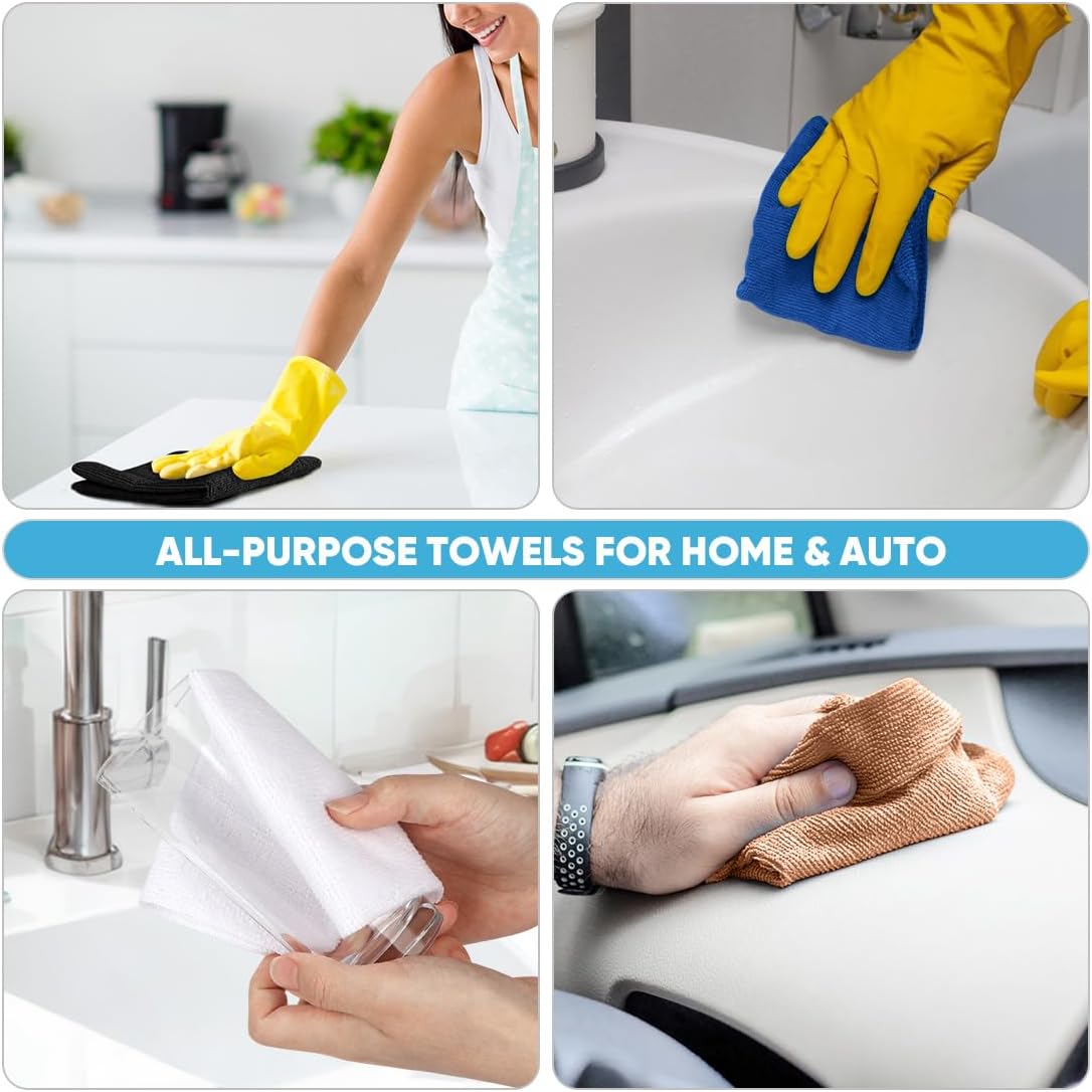 AIDEA Microfiber Cleaning Cloth Roll 55 Sheets, Black Microfiber Towels for Cars, Shop Rags Washable, Cleaning Rags Reusable Paper Towels for Automotive, Workshops, House, Cleaning Supplies 11×9"