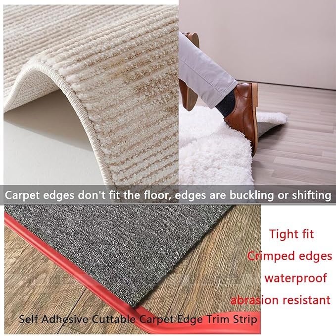 Self Adhesive Carpet Transition Strip with Edge Trim, Designed for Seamless Transitions from Carpet to Tile or Vinyl Floors, Perfect for Doorways.(Black,7ft)