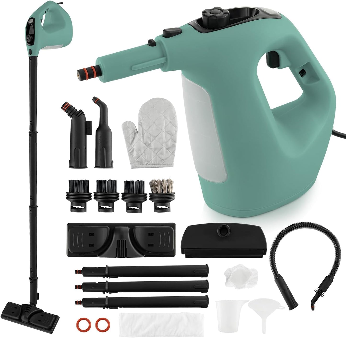 COSTWAY Handheld MultiPurpose Steam Cleaner with 17 Pieces, 350ml Large Capacity Steam Mop Continuous Fill water, Portable Chemical-Free Steamer for Home Use, Floors, Windows, 1400W, Green