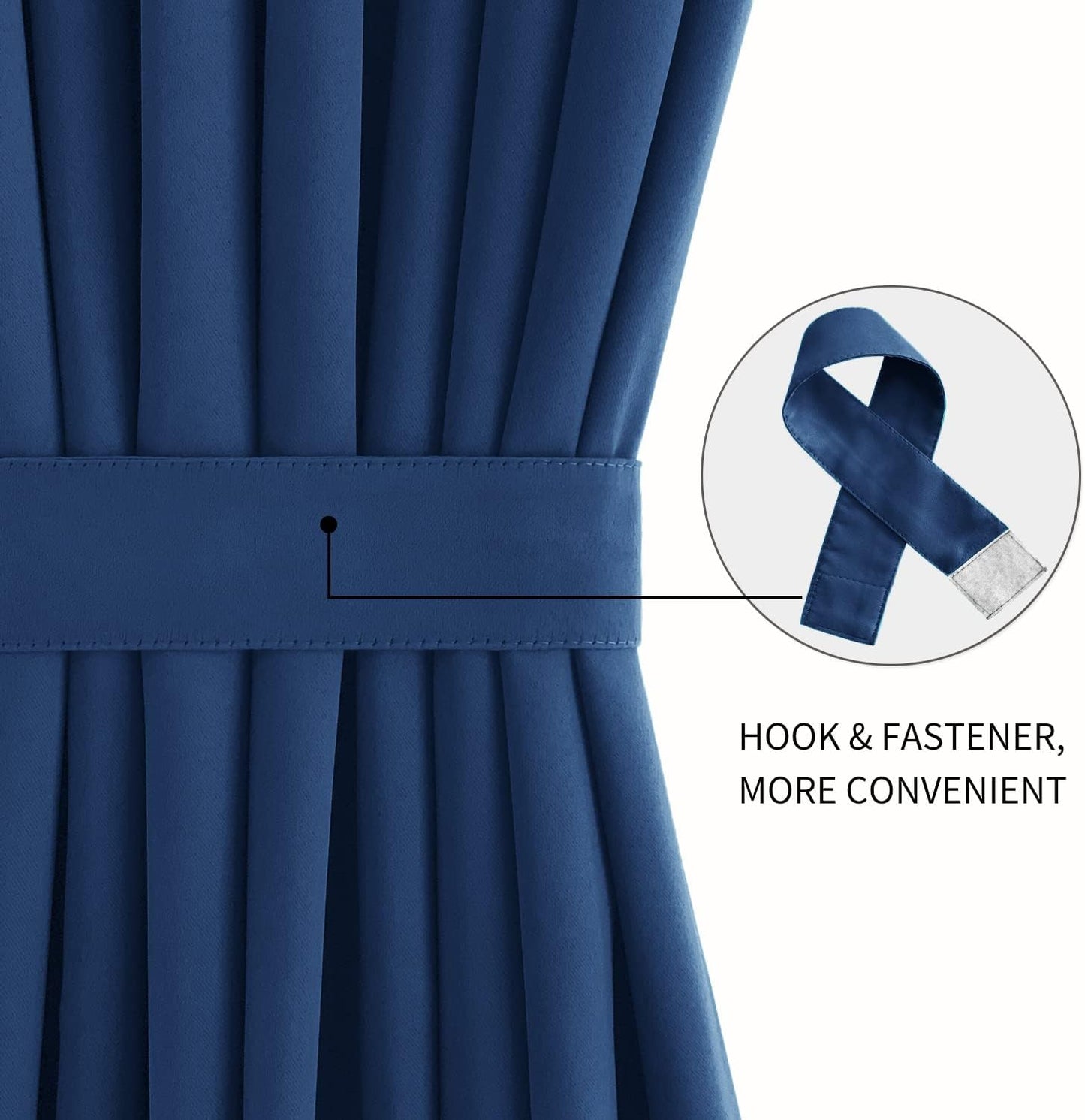 DWCN French Door Curtains – Rod Pocket Thermal Blackout Curtain for Doors with Glass Window, Kitchen and Patio Doors for Privacy, 23 X 72 Inches Long, 1 Curtain Panel with Tieback, Classic Blue