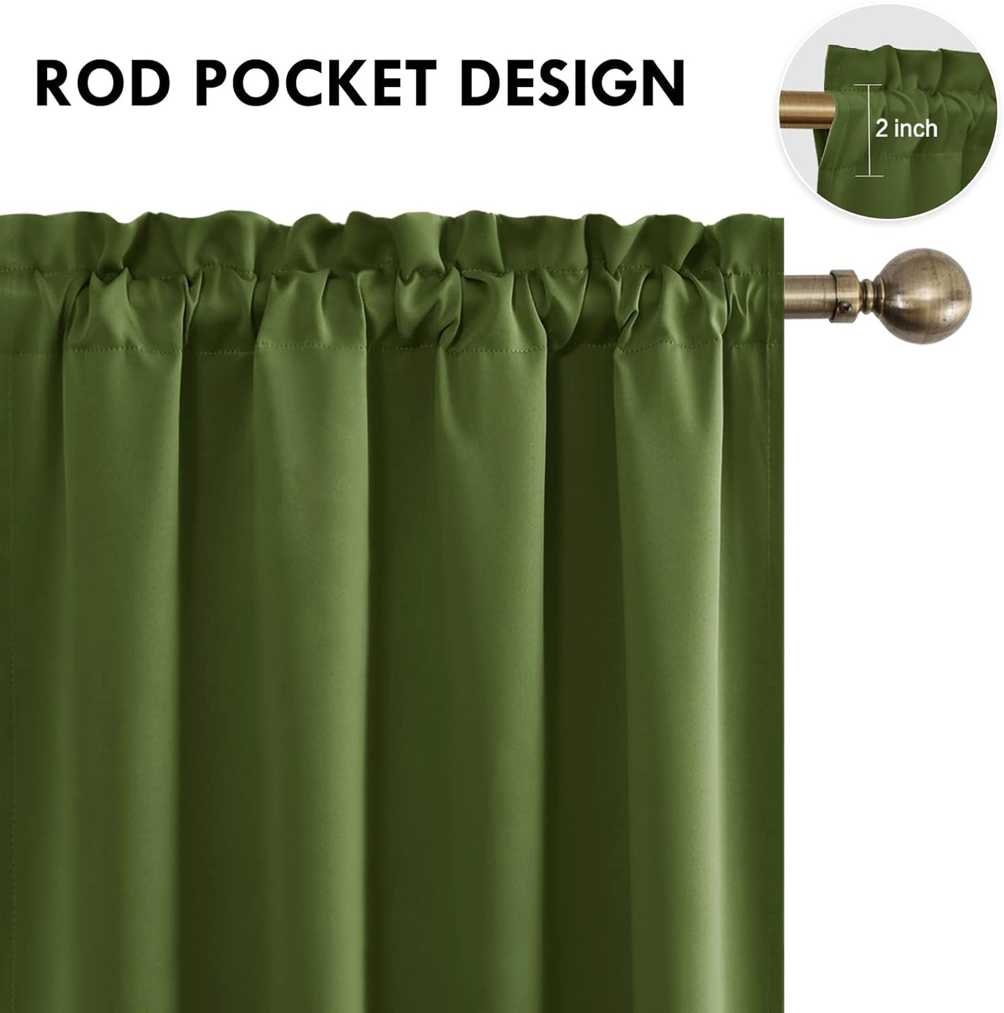 DWCN Olive Green Room Darkening Blackout Curtains - Thermal Insulated Privacy Energy Saving Window Curtain Drapes 52 x 63 inch Length, Set of 2 Bedroom Living Room Curtains