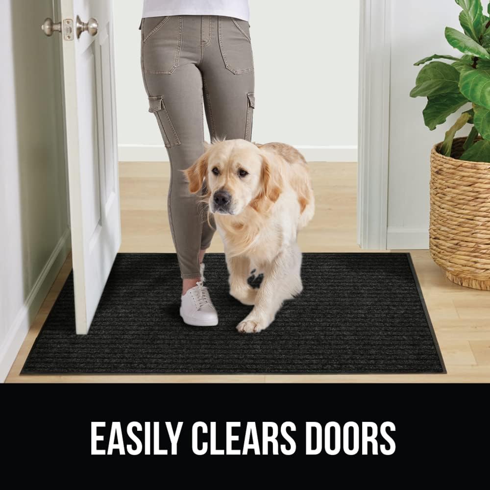 GORILLA GRIP Traffic Guard Door Mat, 59x24, Heavy Duty Welcome Mats, Commercial Office Space Doormat, Waterproof, Fade Resistant, Strong Rubber Backing, Low Profile, Shoe and Boot Scraper, Jet Black