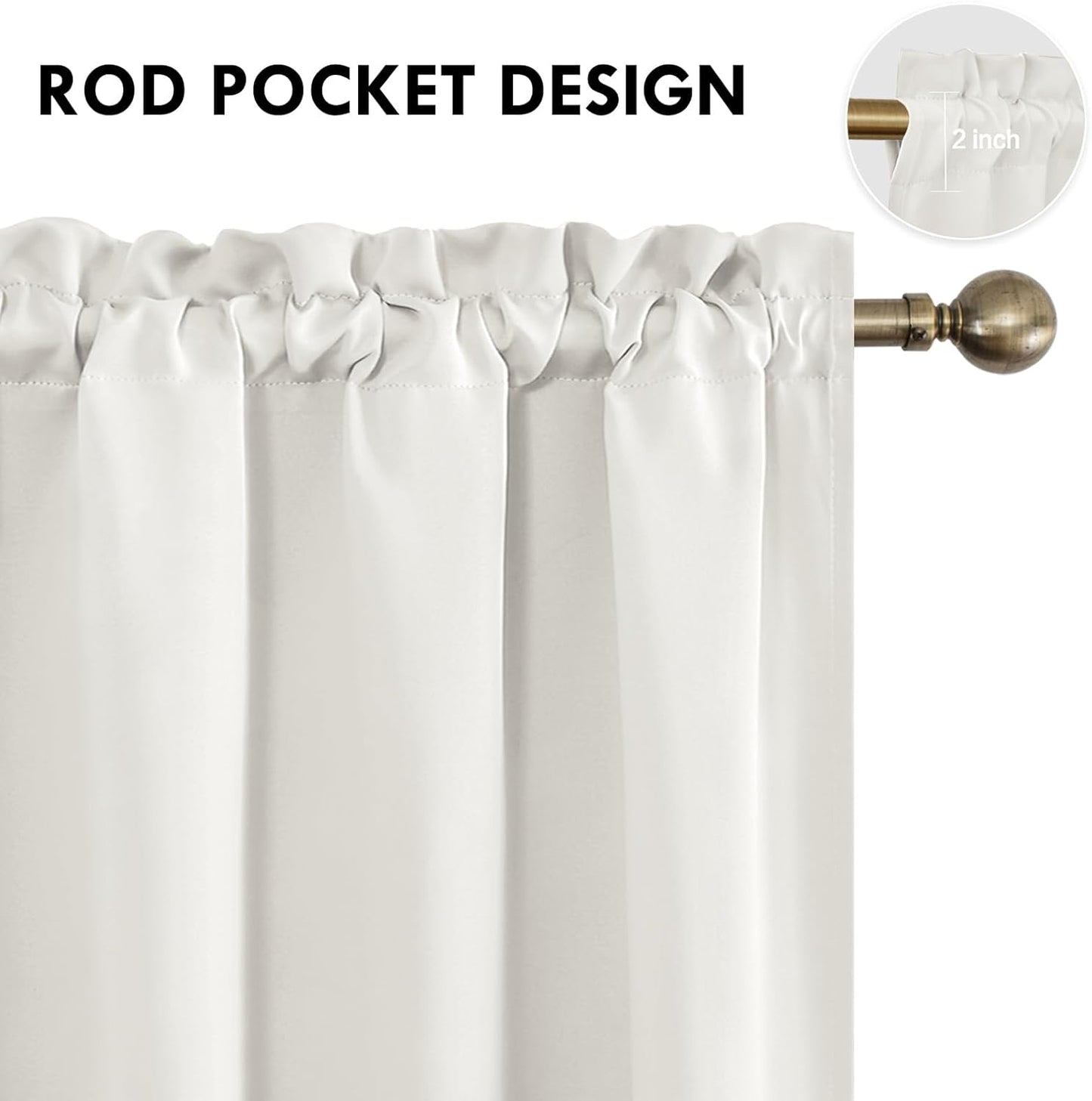 DWCN Blackout Curtains Thermal Insulated, Energy Saving & Noise Reducing Bedroom and Living Room Curtains, Ivory, W 42x L 72 Inch, Set of 2 Rod Pocket Curtain Panels